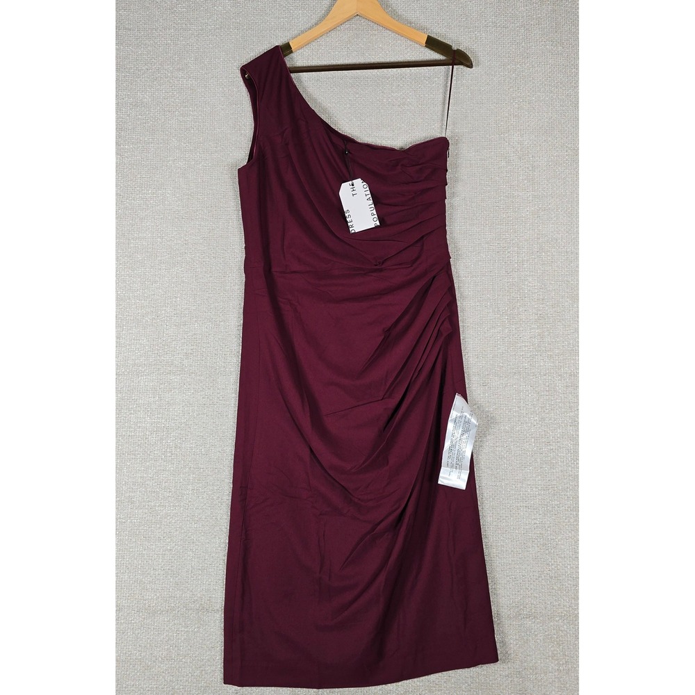 Dress The Population Burgundy One Shoulder Ruched Midi Dress XXL New